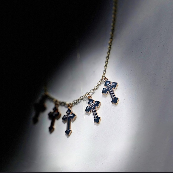 Hand Crafted Jewelry - Chic-Neo Gothic: Black Enamel & Gold Cross Necklace
